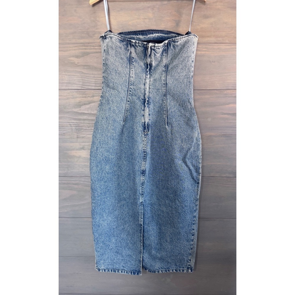 GRLFRND Sequin Strapless Denim Midi Dress Light Wash Blue GF4576-S24 Size Medium - Picture 6 of 8